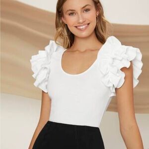 White Ruffle Sleeve Top